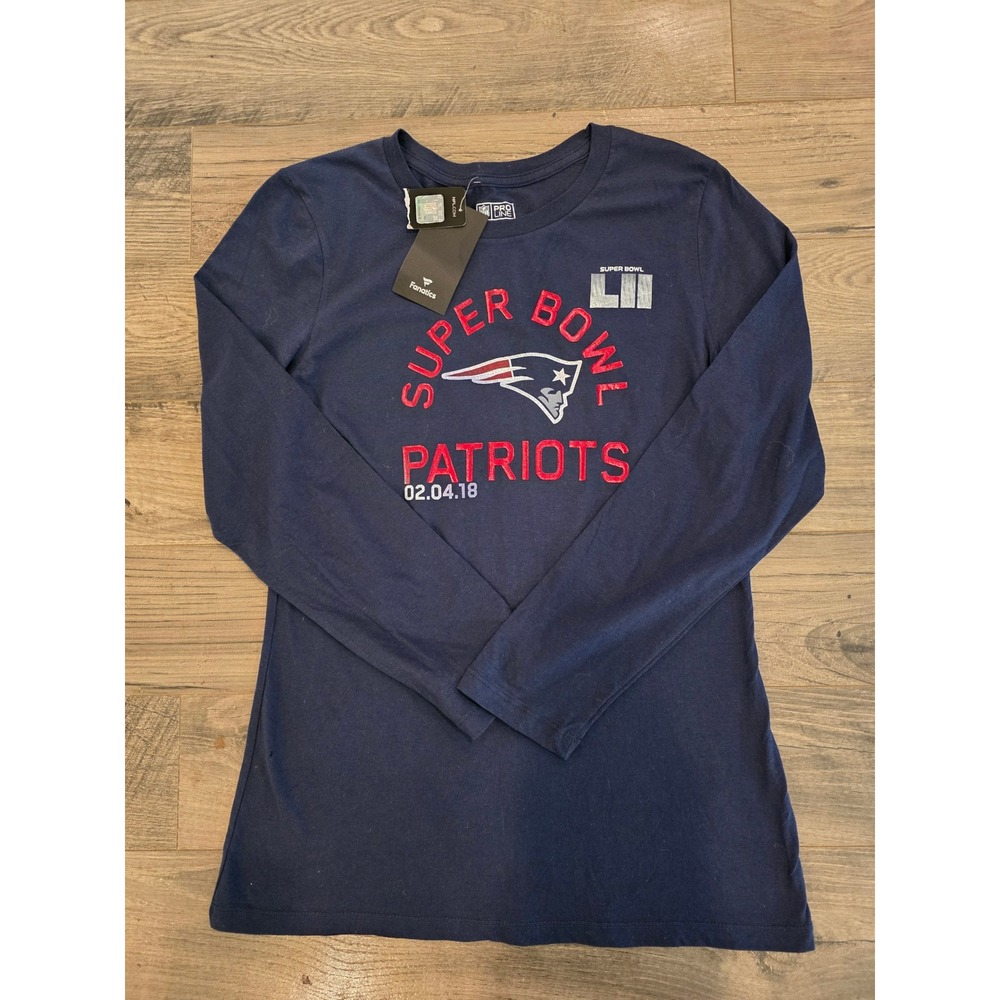 Women's sz L Fanatics New England Patriots Super Bowl LII Long Sleeve Shirt Navy